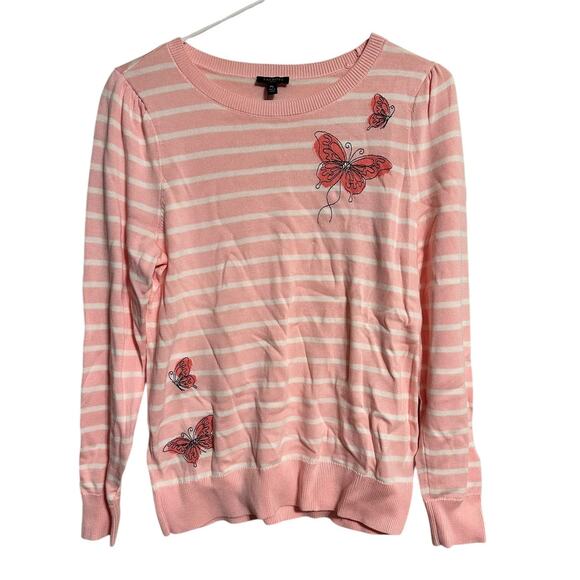 Talbots Pink Striped Butterfly Sweater Size Medium Petite Lightweight Spring NWT - Picture 1 of 6